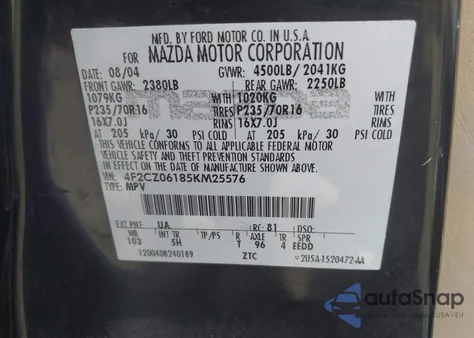 2005 Mazda Tribute S z USA, uszkodzony, nr VIN 4F2CZ06185KM25576